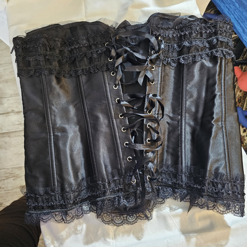 Corset & Tutu Set Satin Chic Black Lace Bandeau Costume Renn Fest - Picture 12 of 16